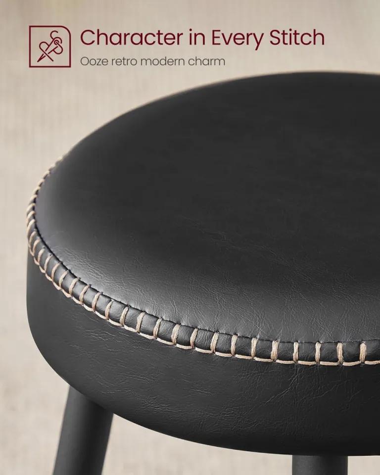 Set 2 scaune bar, diametru 33 cm, piele ecologica / metal, negru, Vasagle
