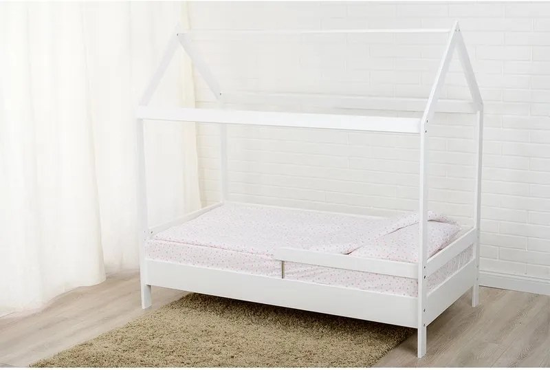 Lenjerie patut 3 piese 160x80 cm Alb cu stelute roz