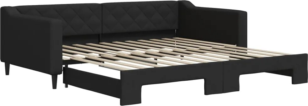 vidaXL Pat de zi cu extensie, negru, 100x200 cm, textil