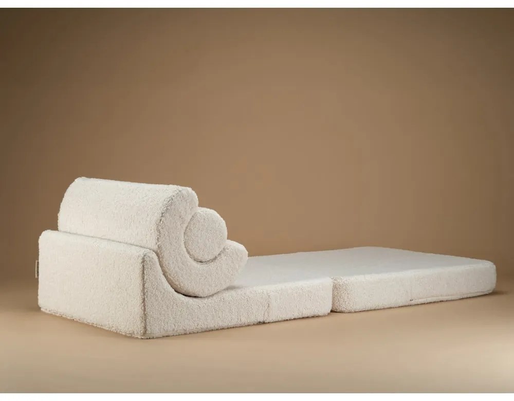 Fotoliu pentru copii crem cu tapițerie din țesătură bouclé Flipster – Wigiwama