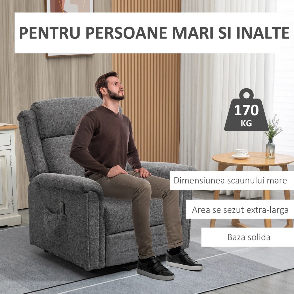 HOMCOM Fotoliu Recliner cu sistem de ridicare, fotoliu reclinabil cu suport pentru picioare integrat, gri | Aosom Romania