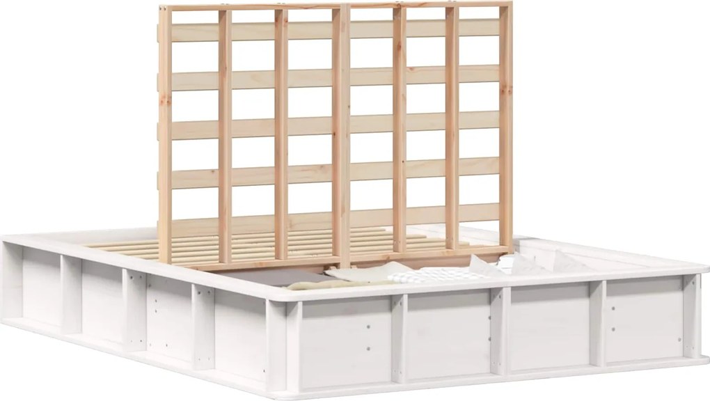 vidaXL Cadru de pat Alb 135 x 190 cm Lemn de pin masiv