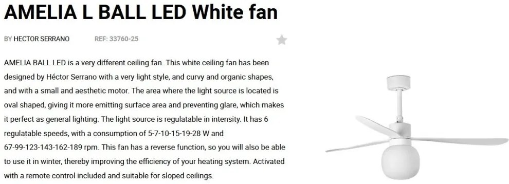Lustra cu Ventilator si telecomanda AMELIA L BALL LED alb
