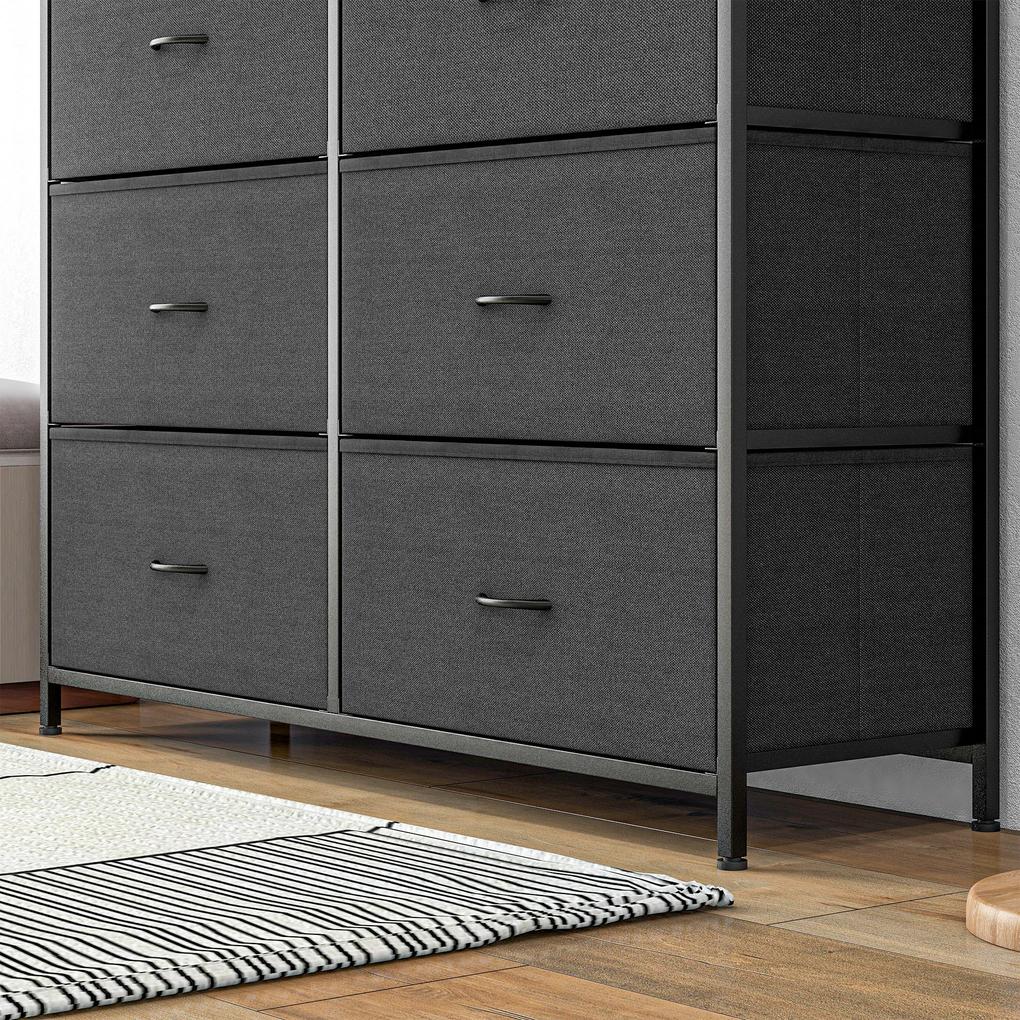 HOMCOM Comodă pentru Dormitor din Material Textil cu 10 Sertare Pliabile, Cadru din Oțel, Negru | Aosom Romania
