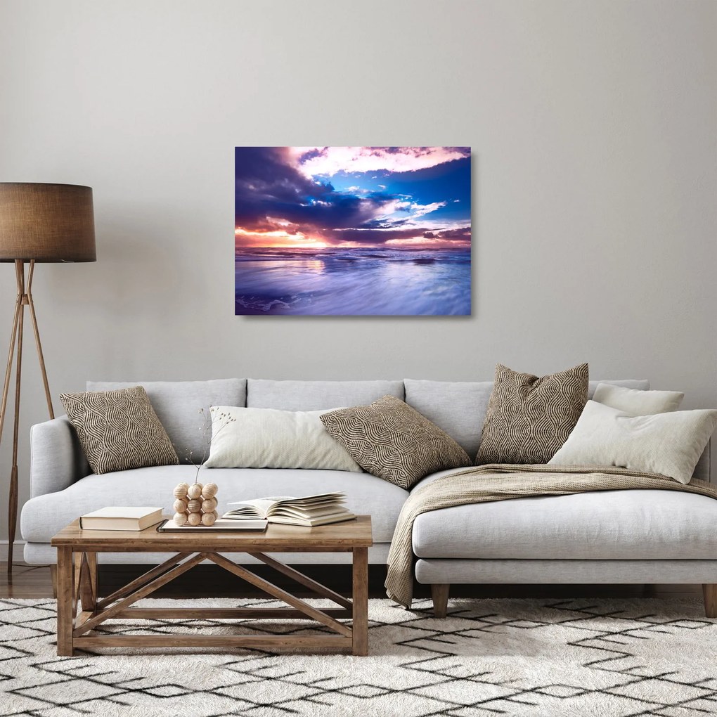 Tablou pe sticlă - Apus de soare la mare (70x50 cm)