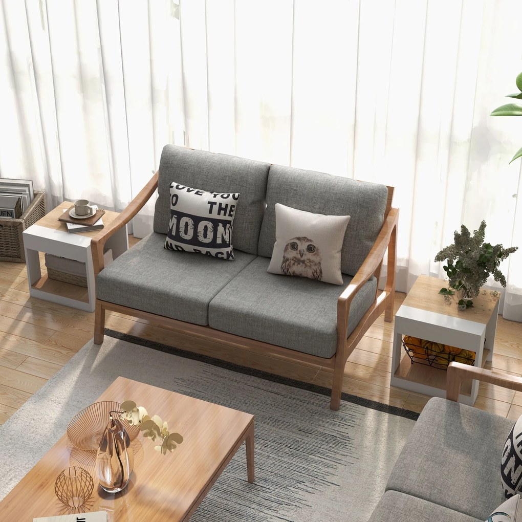 Set de 2 Masute pentru Living cu Design pe Doua Niveluri din PAL, 40x40x45cm, Alb si Stejar HOMCOM | Aosom Romania