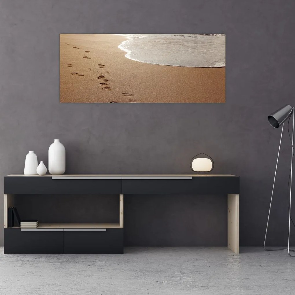 Tablou - urme în nisip și mare (120x50 cm)