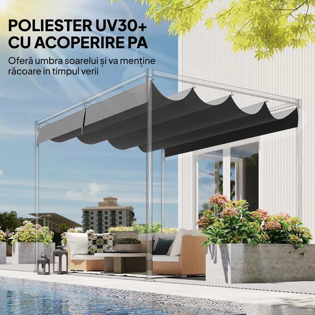 Outsunny Acoperiș Pergolă cu 8 Găuri de Drenaj, Material de Rezervă Pergolă din Poliester Respirabil, Doar Acoperire, 392x350 cm, UV30+, pentru Pergolă de Grădină 4x3m, Gri Închis | Aosom Romania