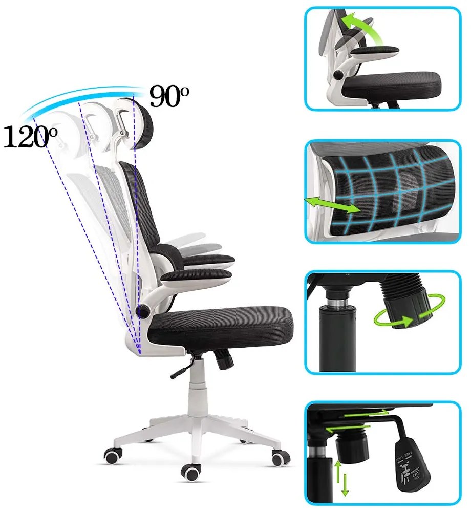 Scaun ergonomic OFF 432 gri, suport lombar și brațe rabatabile