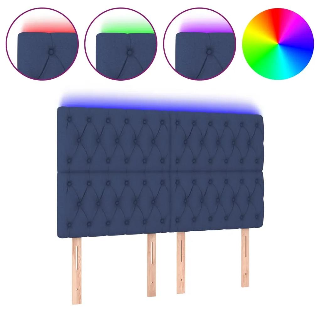 Tablie de pat cu LED, albastru, 160x7x118 128 cm, textil 1, Albastru, 160 x 7 x 118 128 cm