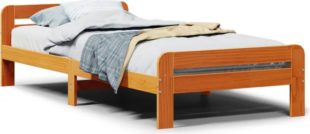 vidaXL Cadru pat fără saltea, maro ceruit, 75x190 cm, lemn masiv pin