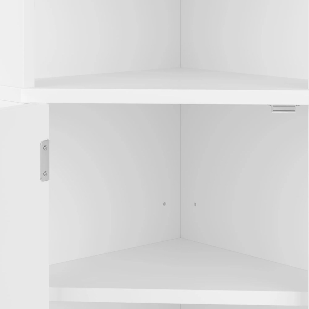 Dulap de baie triunghiular cu două rafturi deschise, pereți despărțitori reglabili, 51,7x32x155,4 cm, Alb