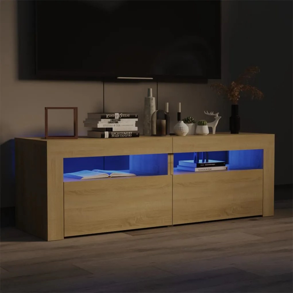 804358 vidaXL Comodă TV cu lumini LED, stejar Sonoma, 120x35x40 cm