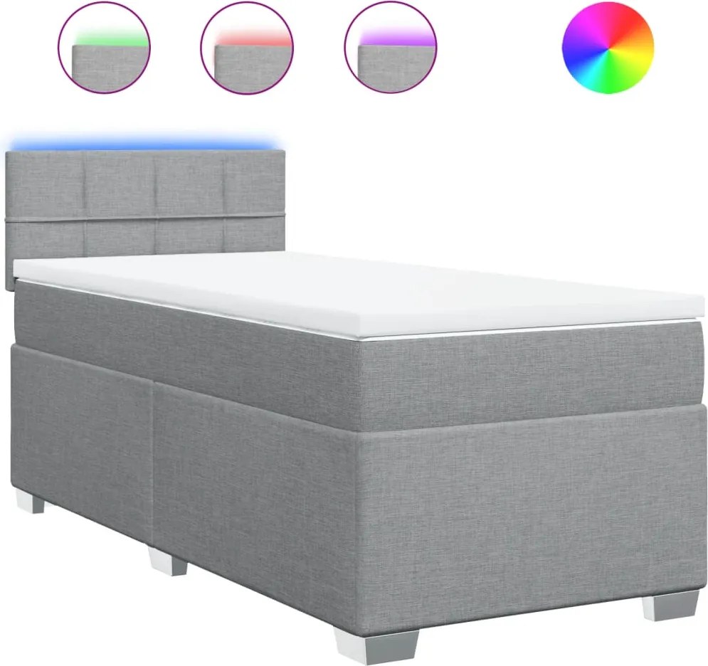 vidaXL Pat box spring cu saltea, gri deschis, 90x190 cm, textil