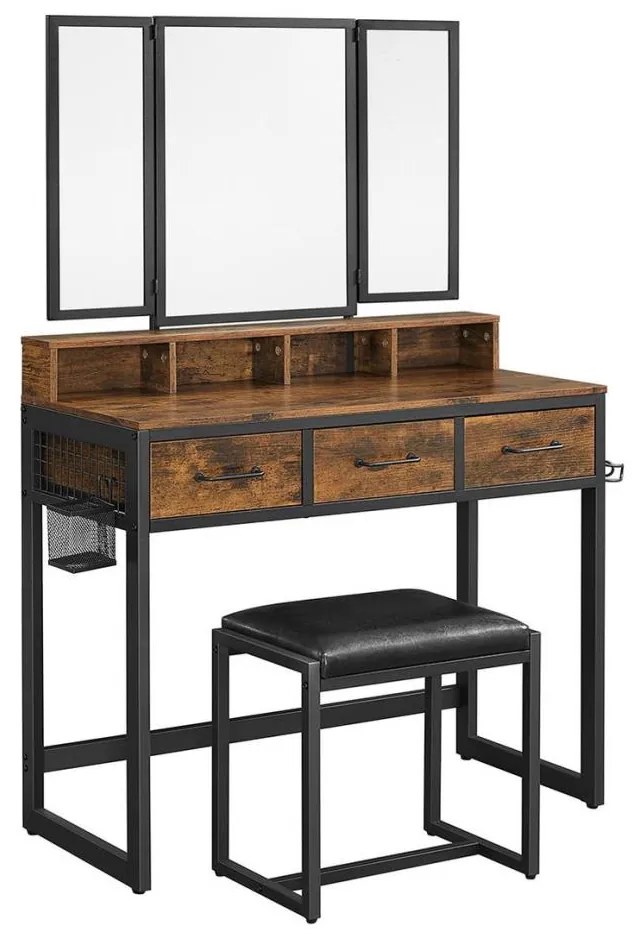 Masă de toaletă FLORA cu taburet, 28,6x42 cm, maro/negru