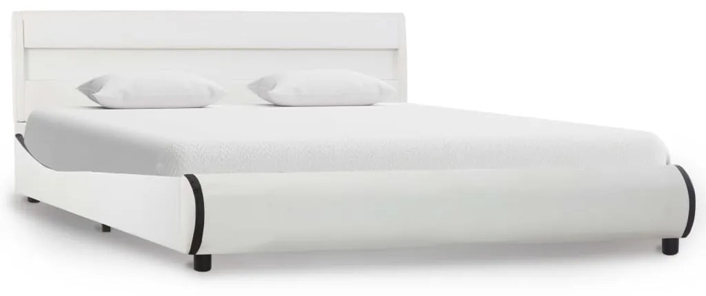 285017 vidaXL Cadru de pat cu LED, alb, 140 x 200 cm, piele ecologică
