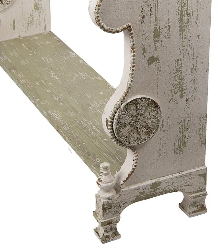 Consola alba, din lemn, 3 sertare sculptate, aspect vintage, Jardin