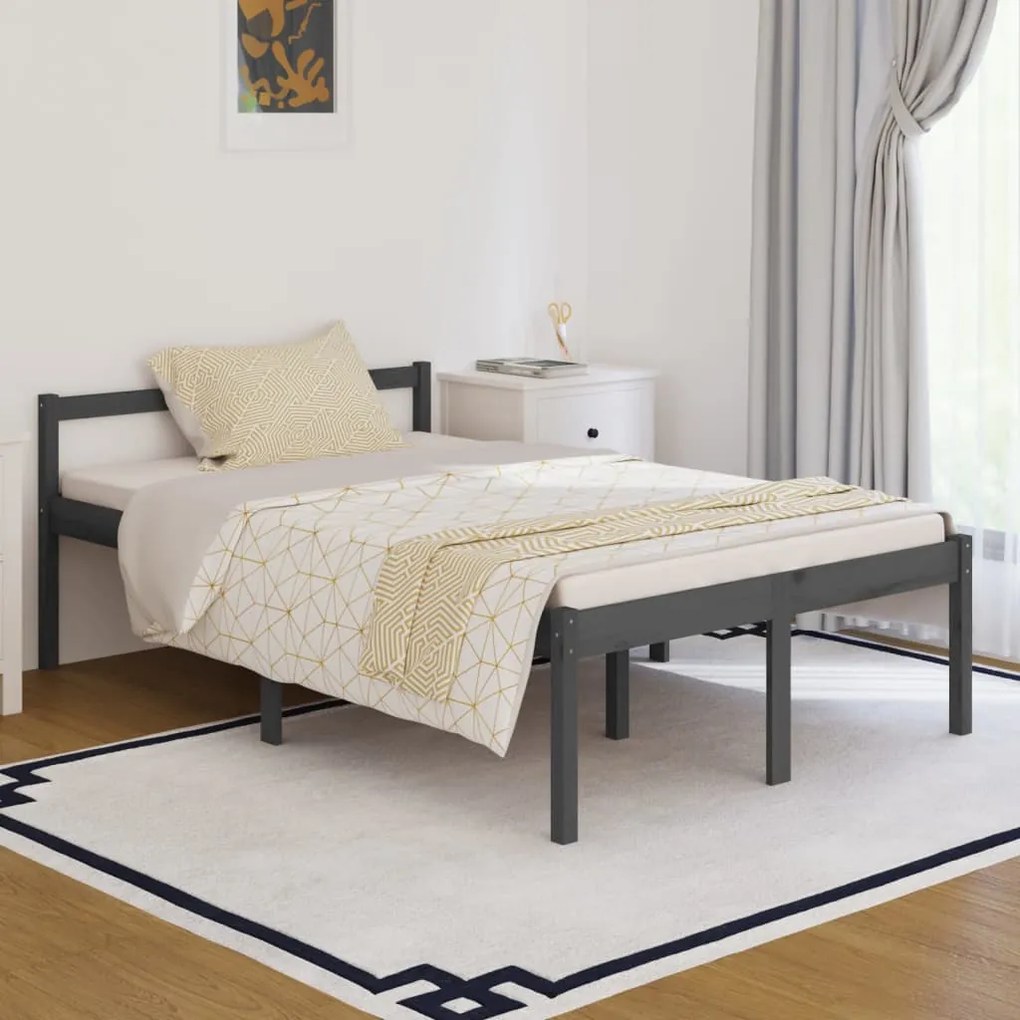 810586 vidaXL Cadru de pat mic dublu, gri, 120x190 cm, lemn masiv
