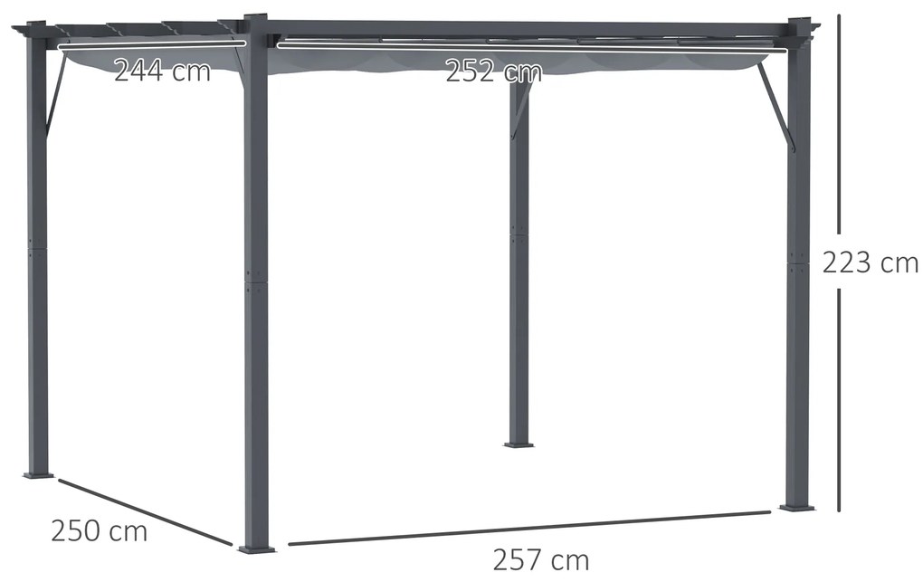 Pergolă pavilion Outsunny cu acoperiș culisant pentru terasă de grădină Alu Gri cărbune+Gri închis 3x3x2,23 m | Aosom Romania
