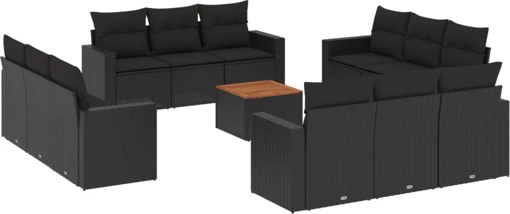 vidaXL Set mobilier de grădină cu perne, 13 piese, negru, poliratan