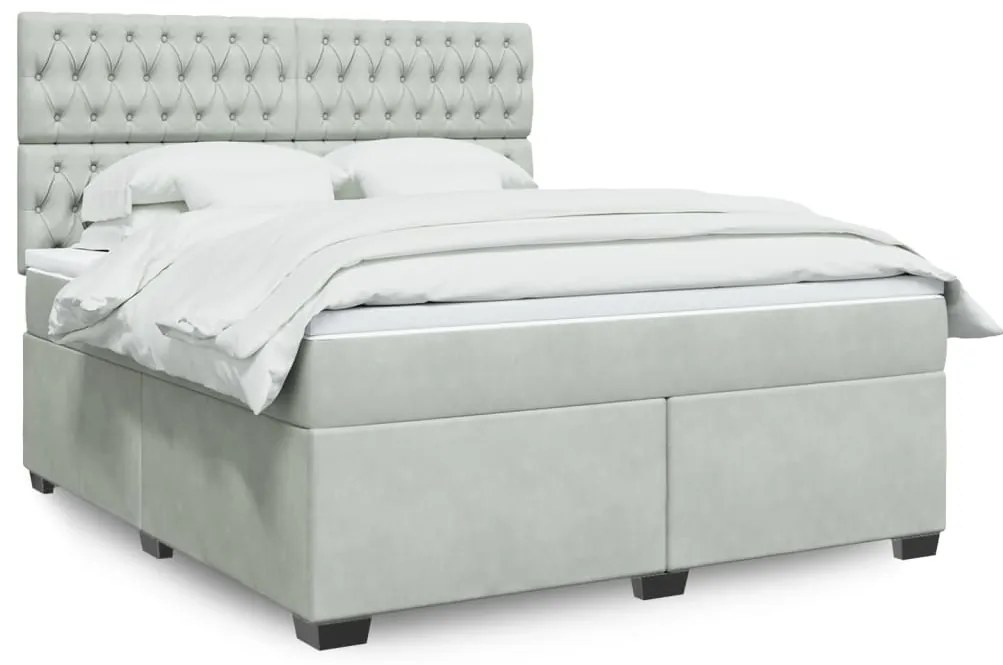 vidaXL Pat box spring cu saltea, gri deschis, 180x200 cm, catifea