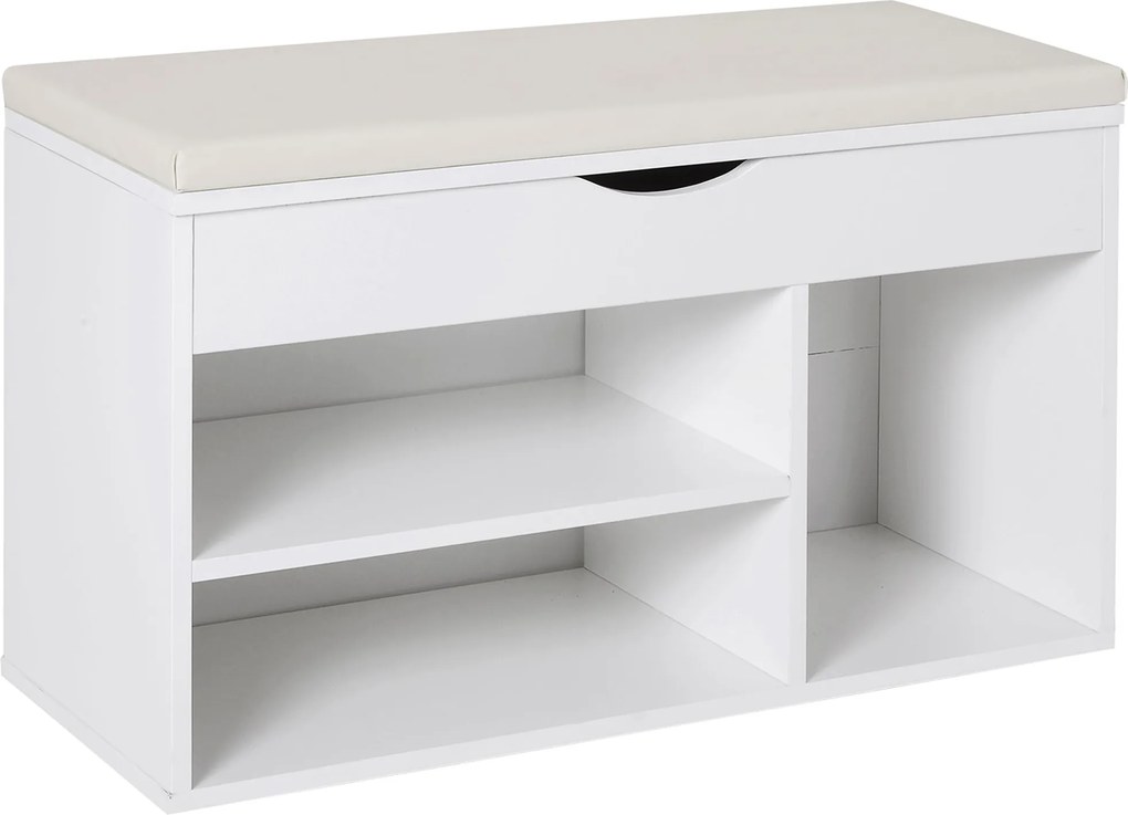 HOMCOM Bancă pentru Pantofi, soluție economisitoare de spațiu, cu șezut imblopat și capac rabatabil, pentru intrare, PAL, 80x30x47cm, Alb | Aosom Romania