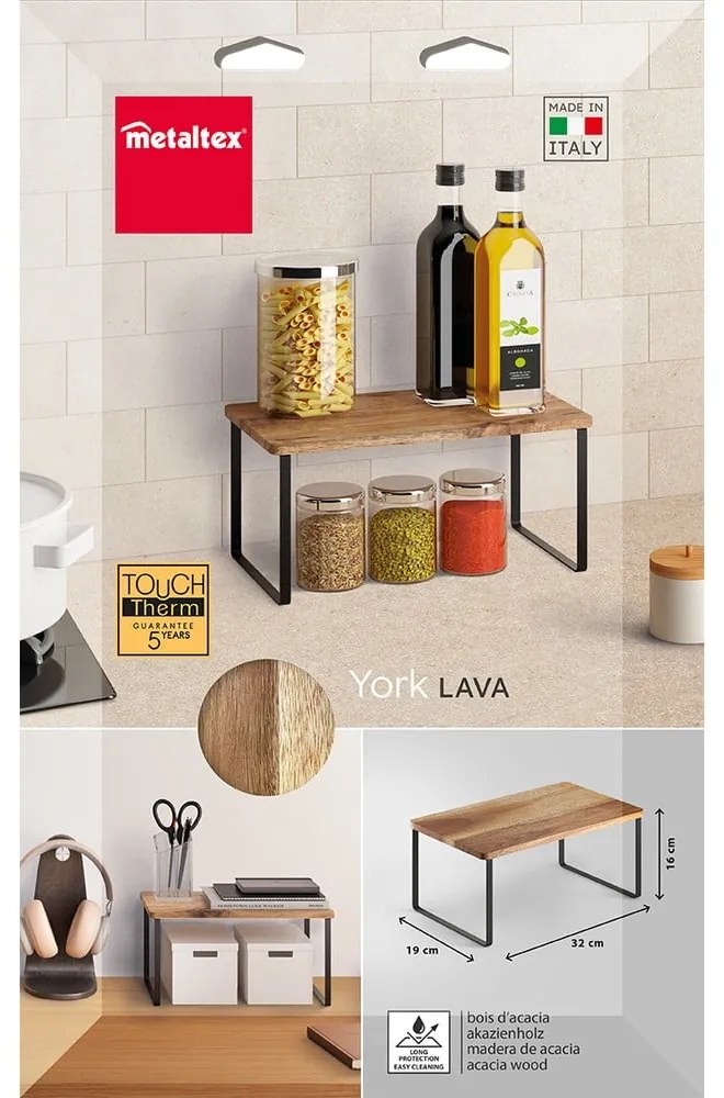 Raft suplimentar negru mat/în culoare naturală din lemn 32x19 cm York – Metaltex