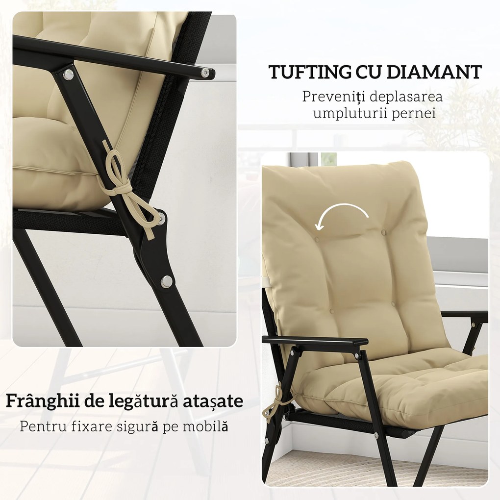 Outsunny Set 2 Perne pentru Scaune de Exterior cu Curele de Fixare, Perne Imbottite din Poliester și Bumbac, pentru Șezlonguri, Fotolii, 50x120x8 cm, Bej | Aosom Romania