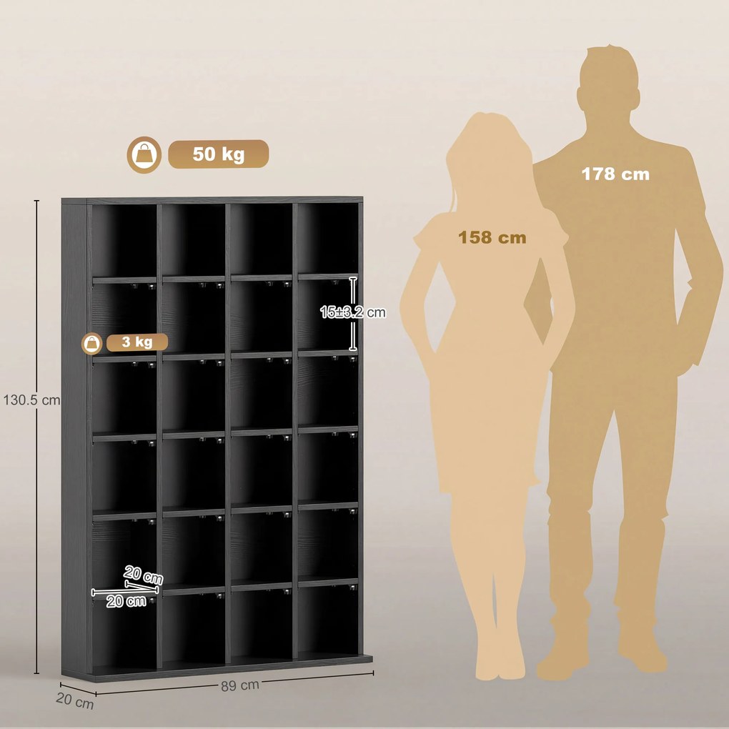 HOMCOM Dulap pentru CD-uri pentru 456 CD-uri sau 336 DVD-uri, 24 Compartimente, 89x20x130.5 cm Negru | Aosom Romania