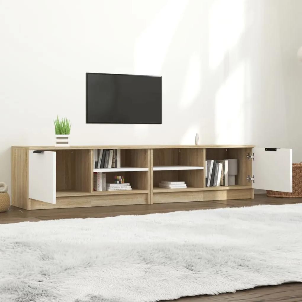 Comoda TV,2 buc.,albstejar Sonoma,80x35x36,5 cm,lemn prelucrat 2, alb si stejar sonoma