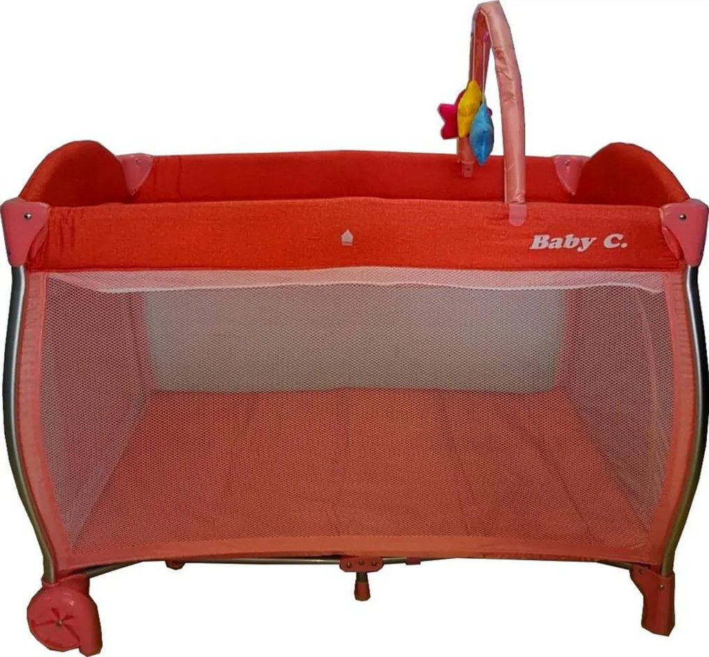 Patut Pliant NOVOKIDS™ Baby C XXL, 110X80 cm, transforabil in Tarc Copii, 2 Niveluri, Masa infasat detasabila, Jucarii plus, geanta transport, Corai
