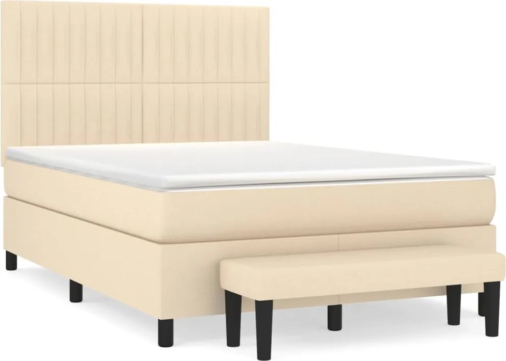 vidaXL Pat box spring cu saltea, crem, 140x200 cm, textil