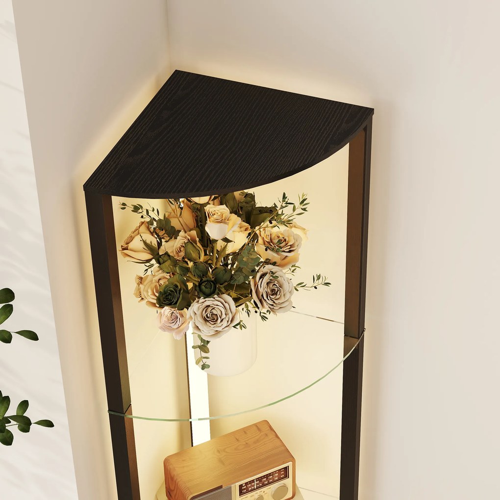 HOMCOM Lampă de podea cu 5 rafturi și lumină LED, 3 niveluri de luminozitate și întrerupător cu pedale, Negru | Aosom Romania