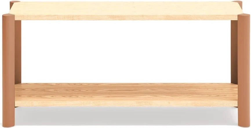 Etajeră cărămizie/în culoare naturală deschisă cu aspect de lemn de stejar 126x59x43 cm Bona – Teulat