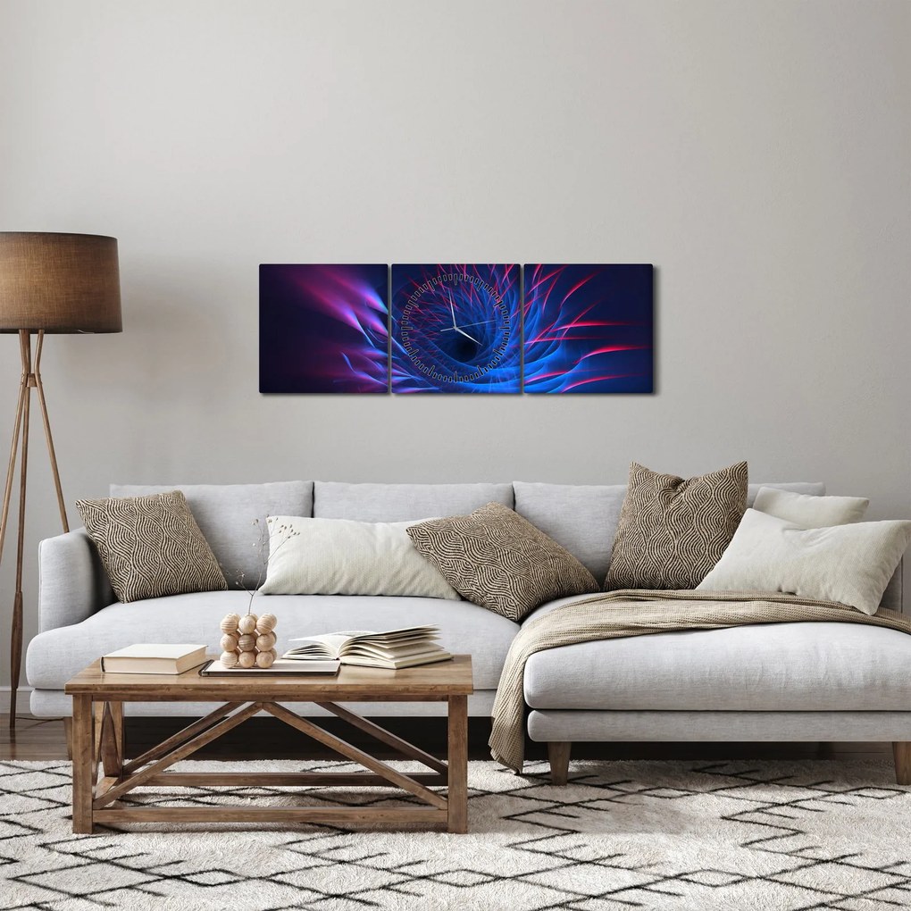 Tablou - abstaracție cu floare (cu ceas) (90x30 cm)