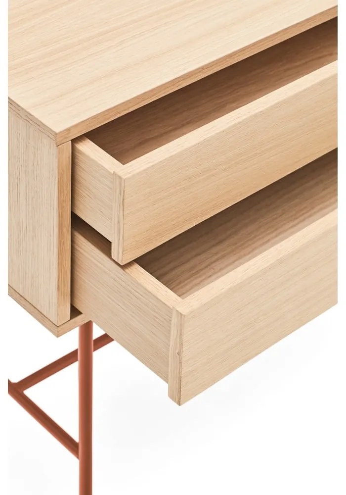 Consolă cu aspect de lemn de stejar Teulat Yoko, roșu cărămiziu