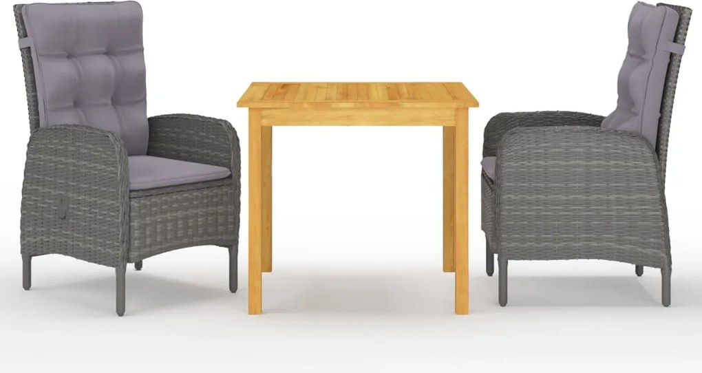vidaXL Set de masă pentru grădină, 3 piese, gri