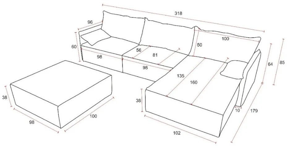 Supermobel Canapea extensibilă de colț LEON, 318x85x179, royal 31, dreapta