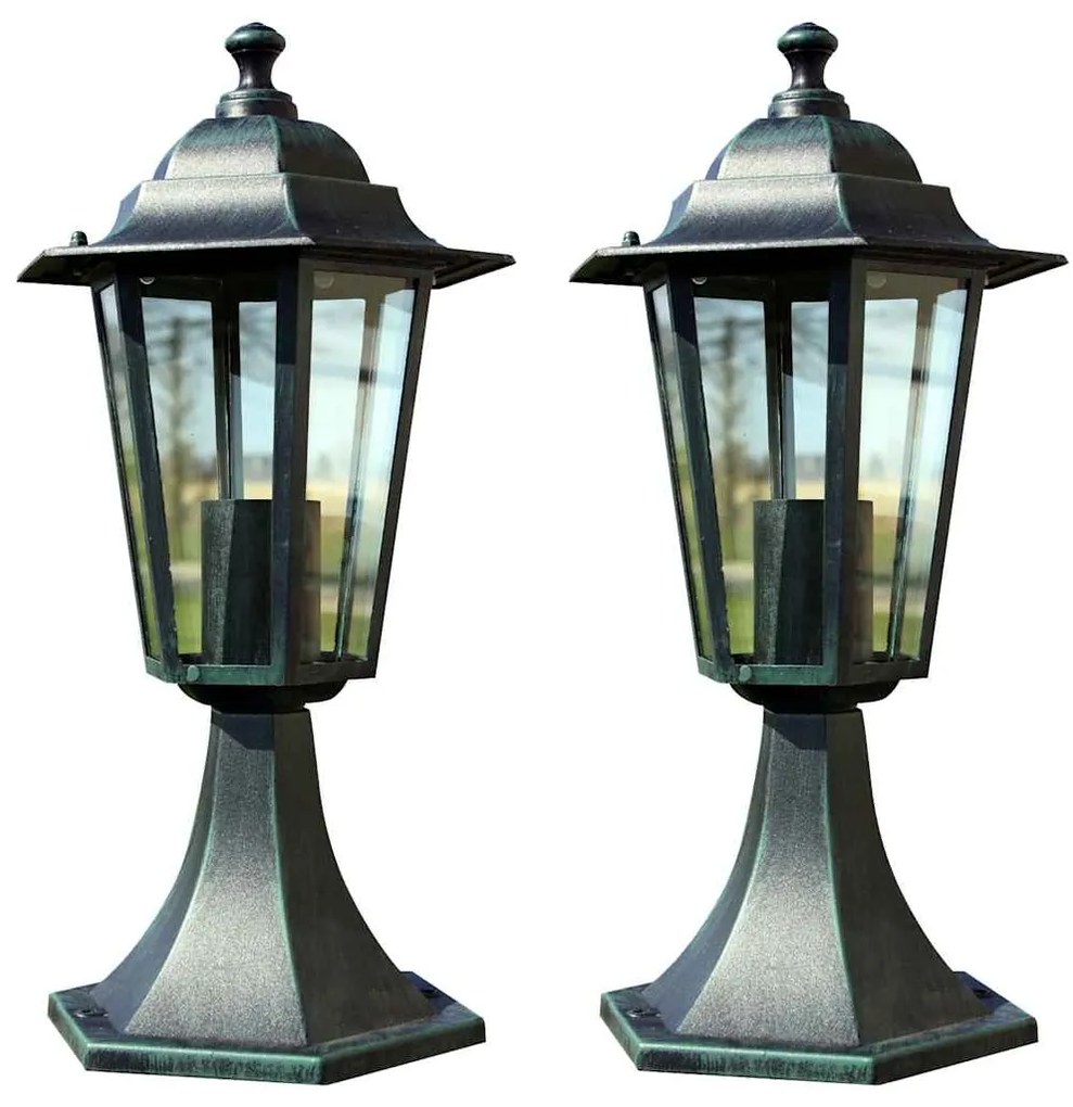 vidaXL Lămpi de grădină, 2 buc., verde închis/negru, aluminiu