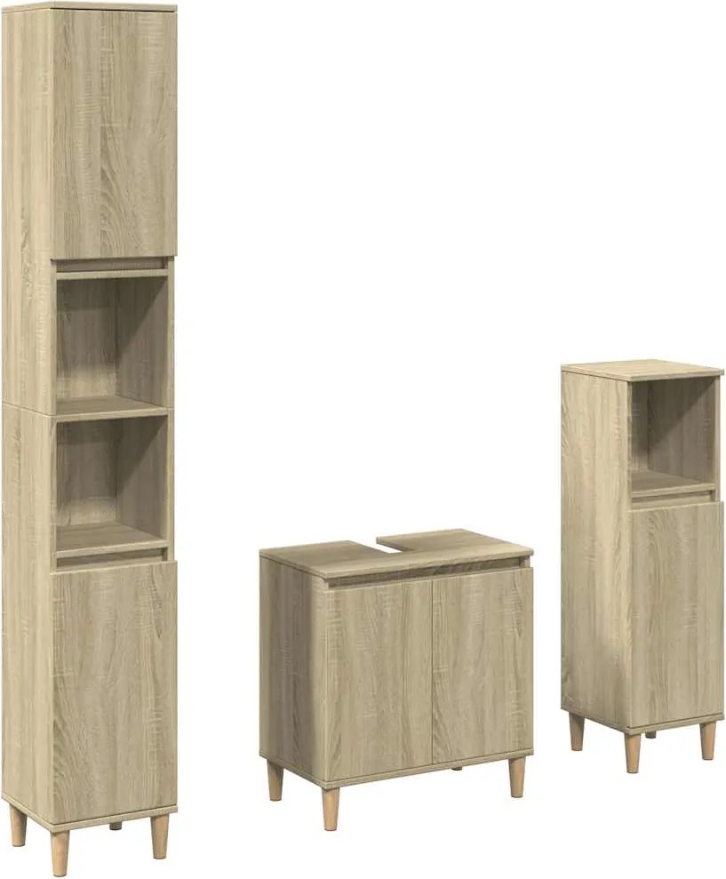 vidaXL Set mobilier de baie, 3 piese, stejar sonoma, lemn prelucrat