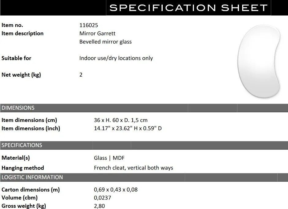 Oglinda decorativa cu forma naturala, organica Garrett 36x60cm
