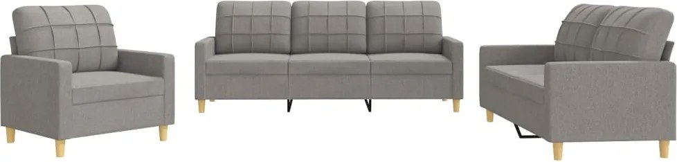 vidaXL Set de canapea cu perne, 3 piese, gri taupe, material textil