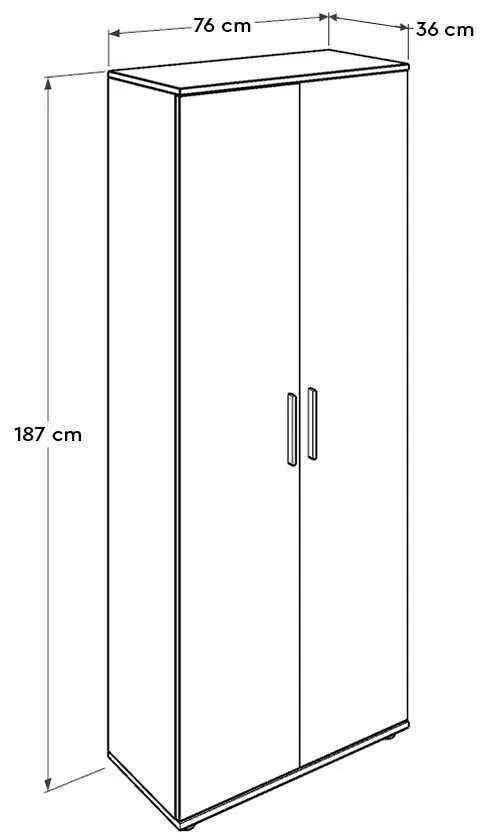 Dulap Multifunctional Adore Porto, 2 usi, 8 rafturi, Alb, 76 x 187 x 36 cm