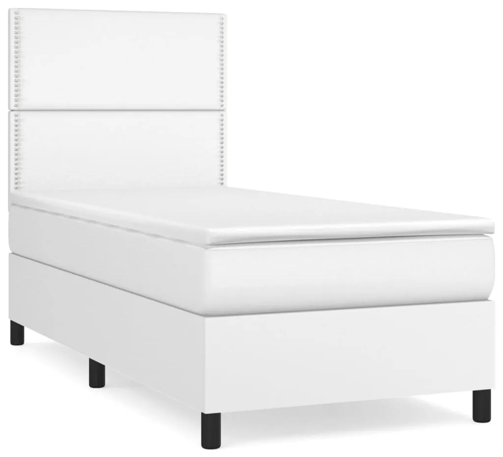 3142768 vidaXL Pat box spring cu saltea, alb, 100x200 cm, piele ecologică