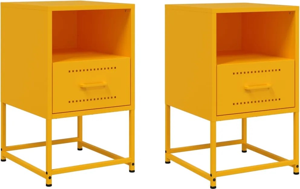 vidaXL Noptiere, 2 buc., galben muștar, 36x39x60,5 cm, oțel