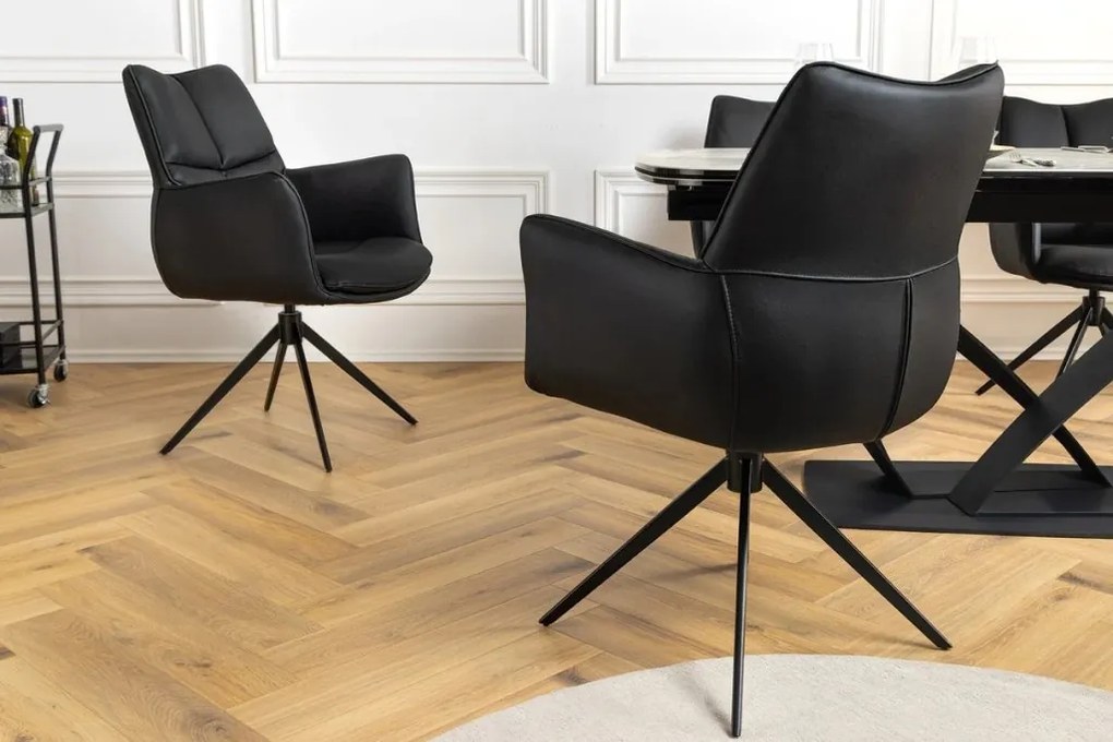 Scaun pivotant modern, Piele Naturala, Negru, PAPILLON