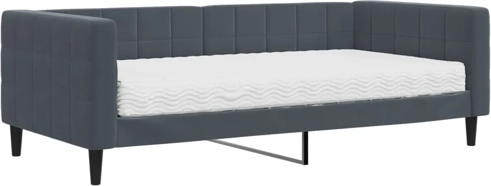 vidaXL Pat de zi cu saltea, gri închis, 90x190 cm, catifea