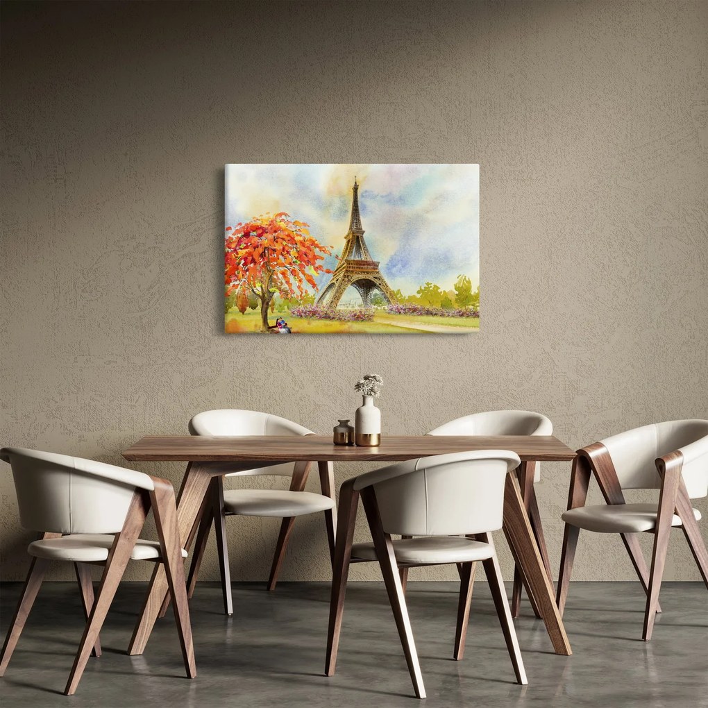 Tablou pictat cu turnul Eiffel (90x60 cm)