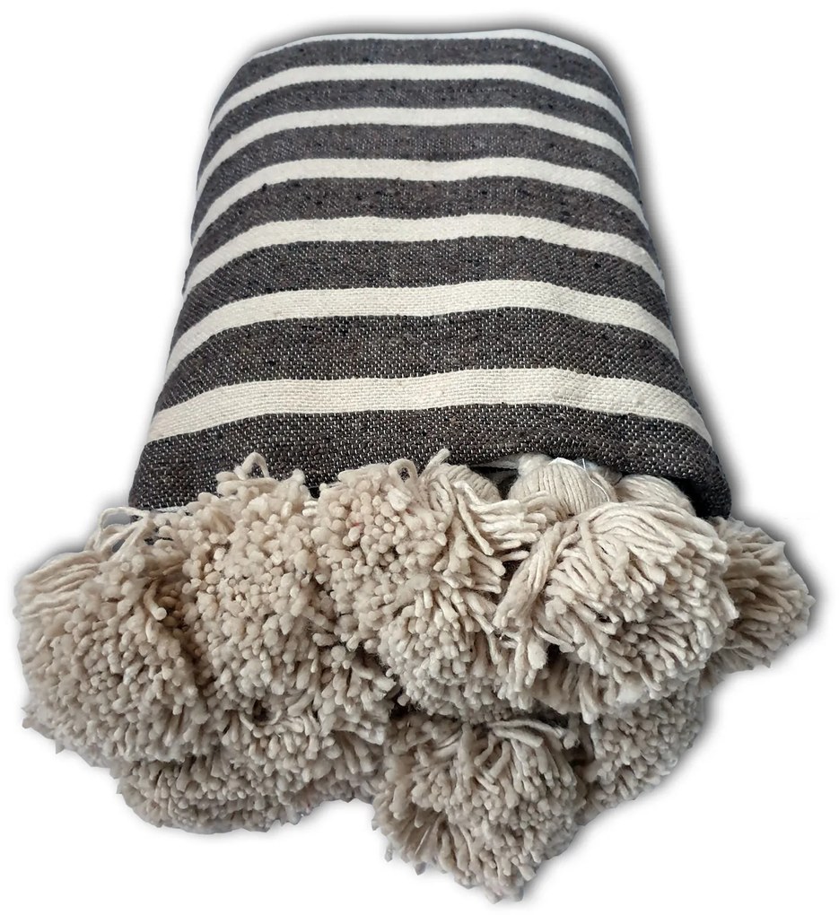 Patura Maroc 250x150 cm bumbac maro cu dungi crem tesuta manual