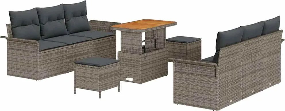 vidaXL Set de canapele pentru grădină cu pernă cu depozitare 9 pcs Gri